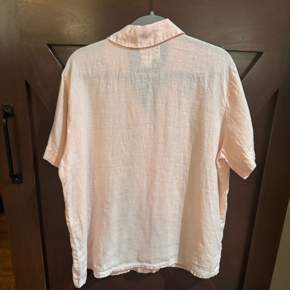 FLAX Peach Linen Collared Mother of Pearl Button Down Blouse Top - Picture 7 of 8